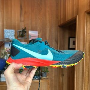 Nike Teal and Red Trail Running Shoes